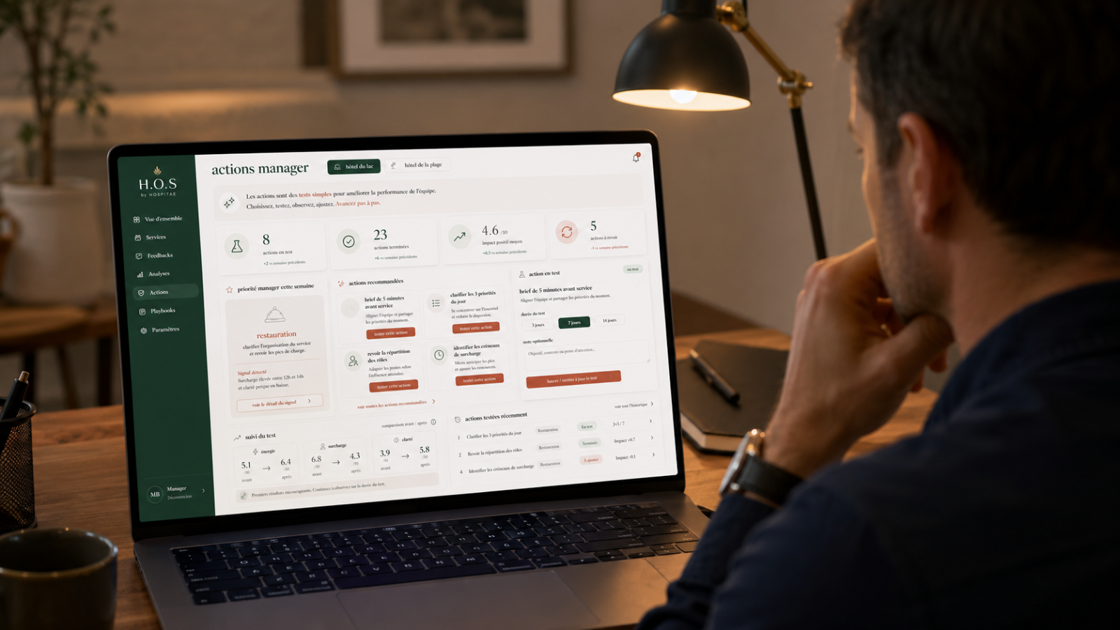 Page Actions de H.O.S — tests et suivi
